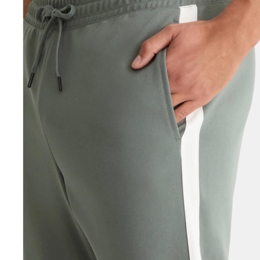 Athletic Works Mens Sage Green Track Pant White Side Stripe Joggers Size S 28-30